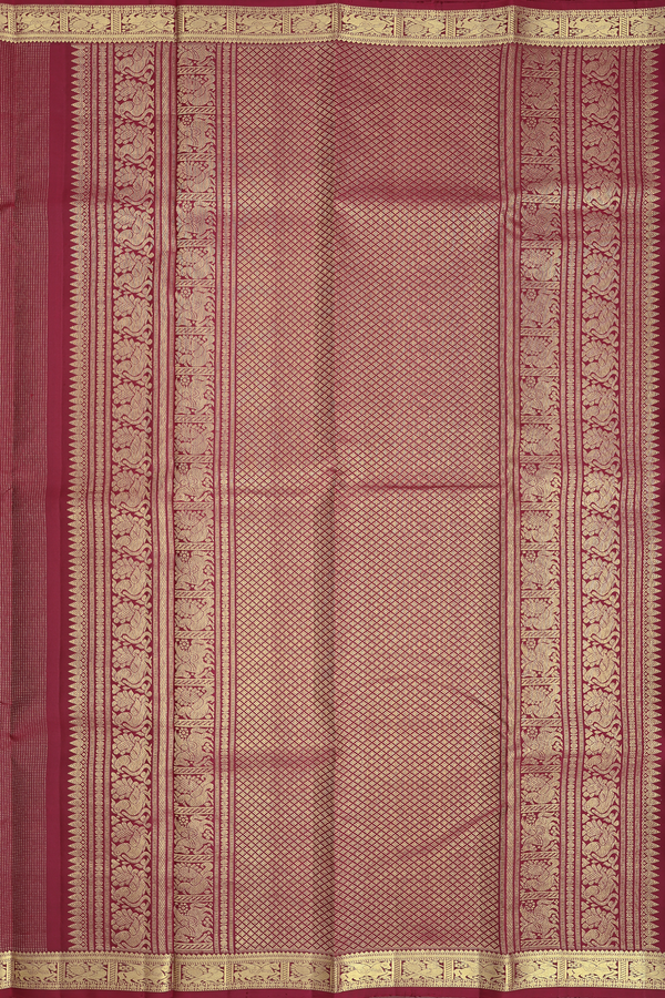 Kanchipuram Silk Saree In Burgundy Red With Stripes Design