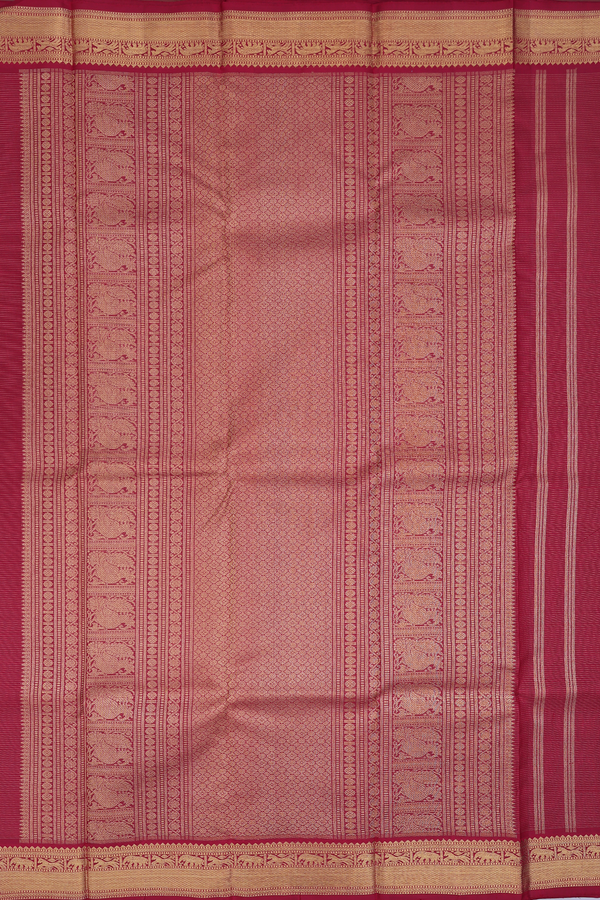 Kanchipuram Silk Saree In Burgundy Red With Stripes Design