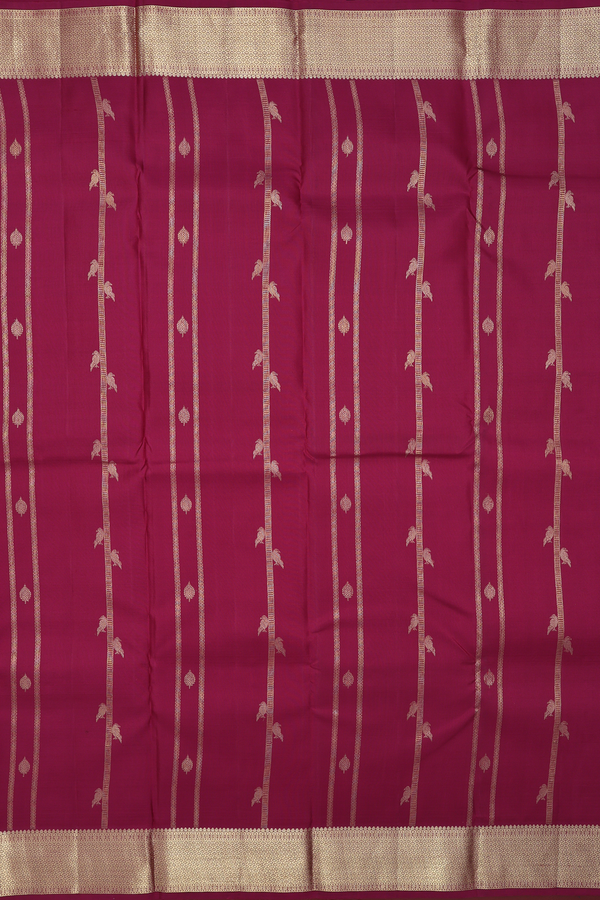 Kanchipuram Silk Saree In Burgundy Red With Stripes Design