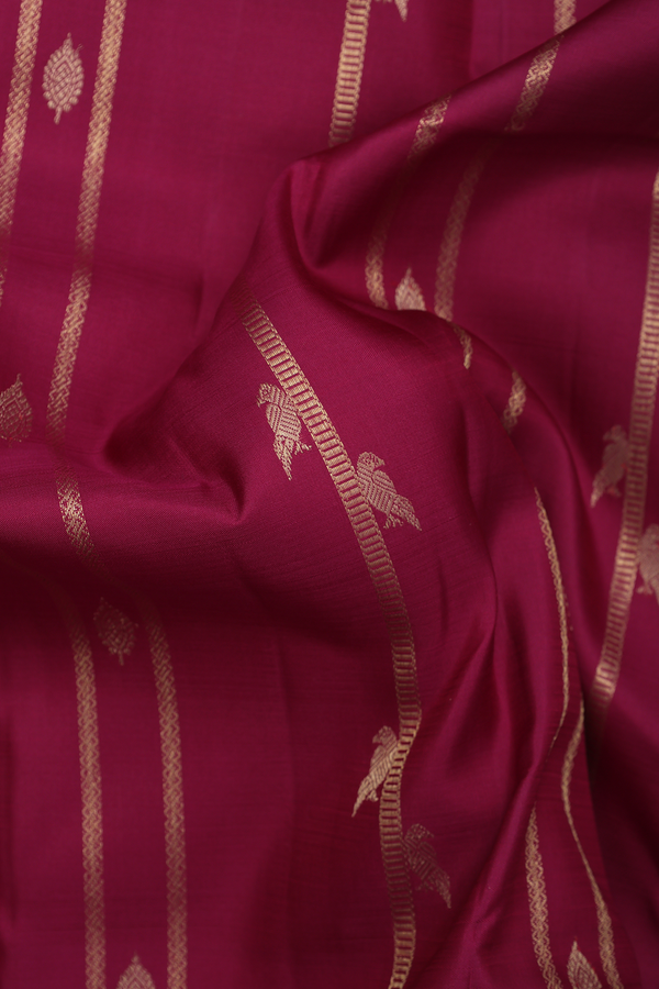 Kanchipuram Silk Saree In Burgundy Red With Stripes Design