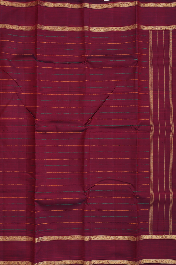 Kanchipuram Silk Saree In Burgundy Red With Stripes Design
