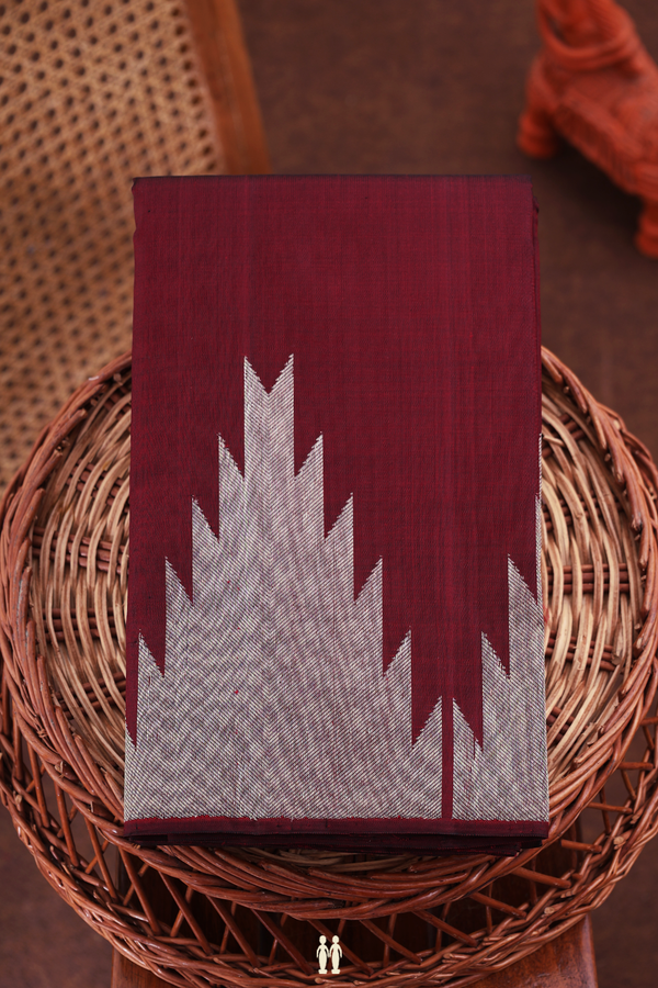 Kanchipuram Silk Saree In Burgundy Red With Temple Border
