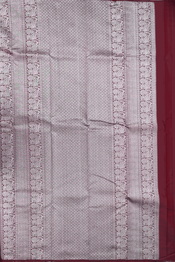 Kanchipuram Silk Saree In Burgundy Red With Temple Border