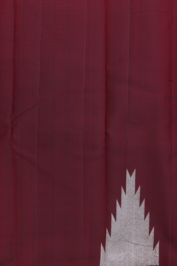 Kanchipuram Silk Saree In Burgundy Red With Temple Border