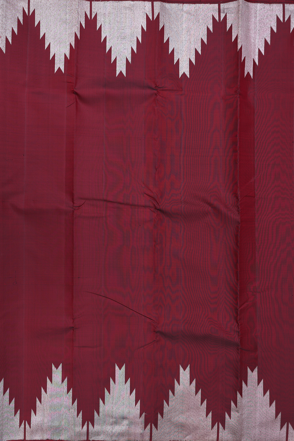 Kanchipuram Silk Saree In Burgundy Red With Temple Border