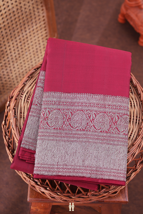 Kanchipuram Silk Saree In Burgundy Red With Zari Border
