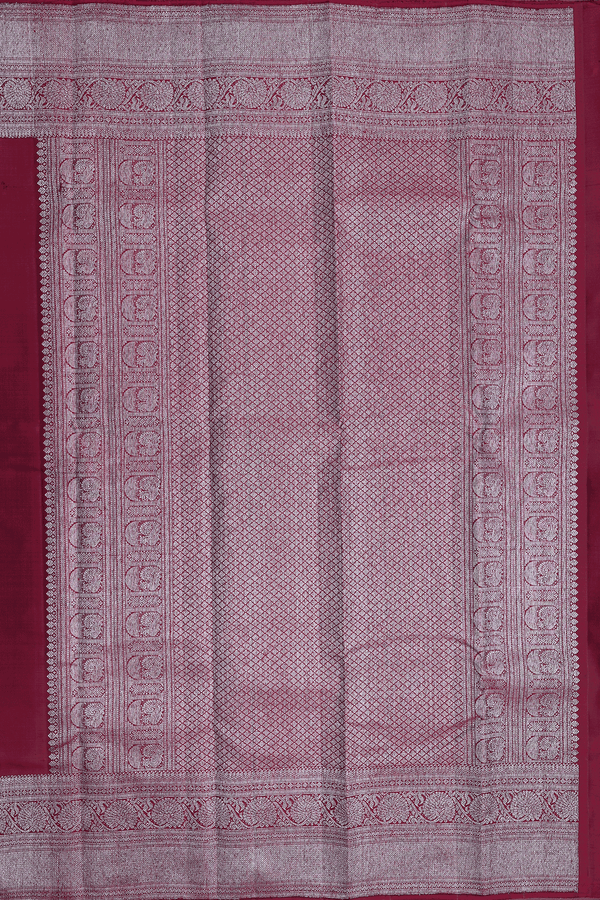 Kanchipuram Silk Saree In Burgundy Red With Zari Border