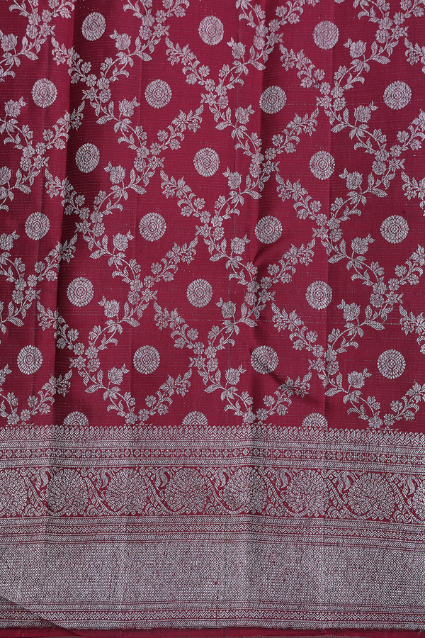 Kanchipuram Silk Saree In Burgundy Red With Zari Border