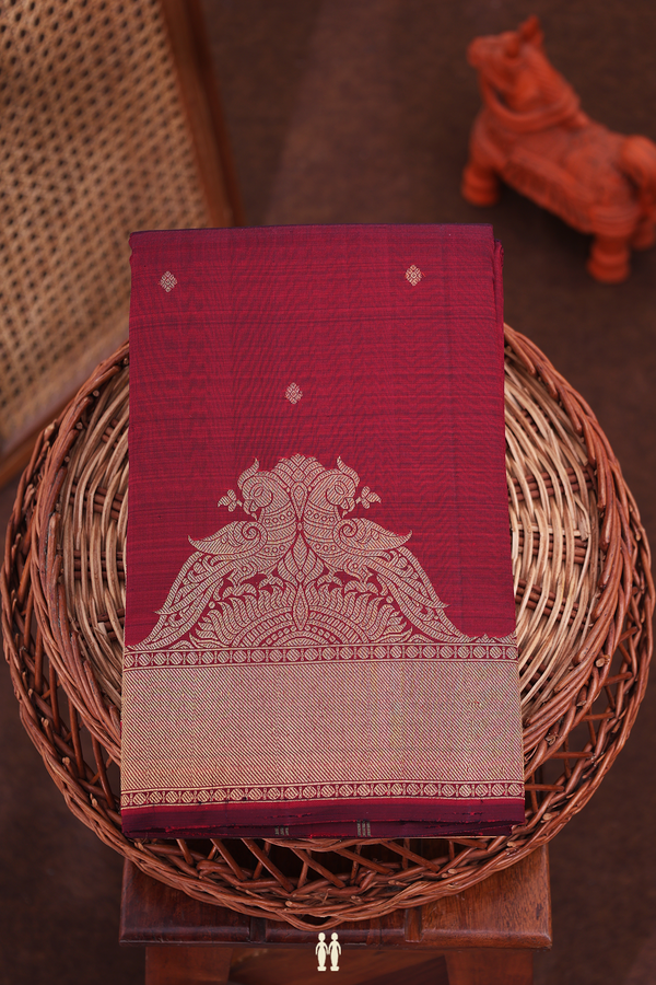 Kanchipuram Silk Saree In Burgundy Red With Zari Buttas
