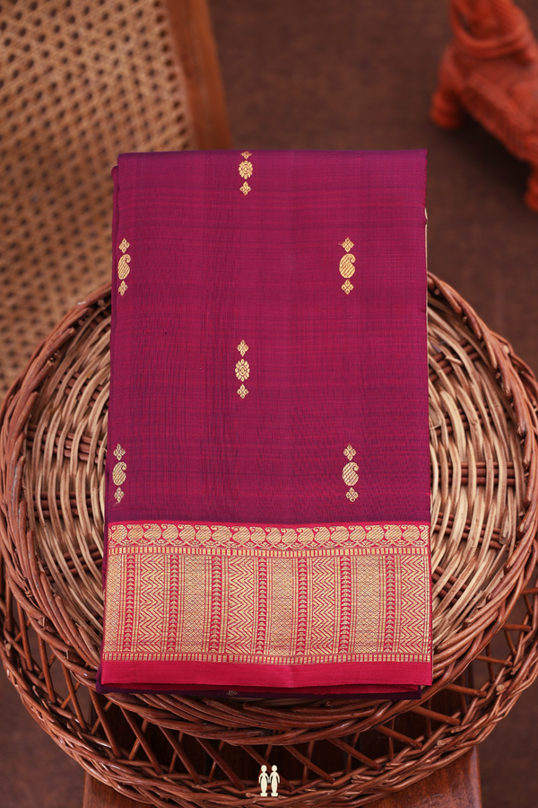 Kanchipuram Silk Saree In Burgundy Red With Zari Buttas