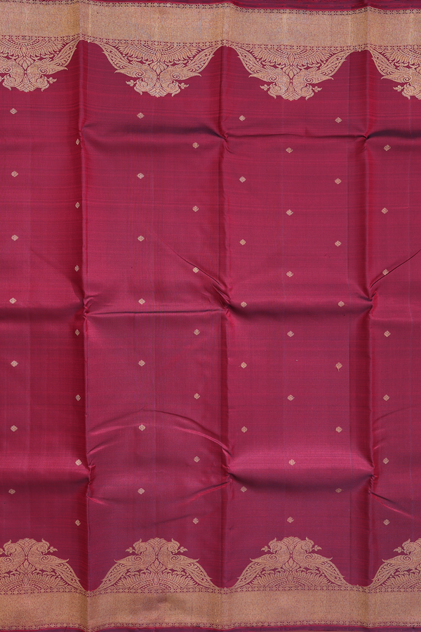 Kanchipuram Silk Saree In Burgundy Red With Zari Buttas