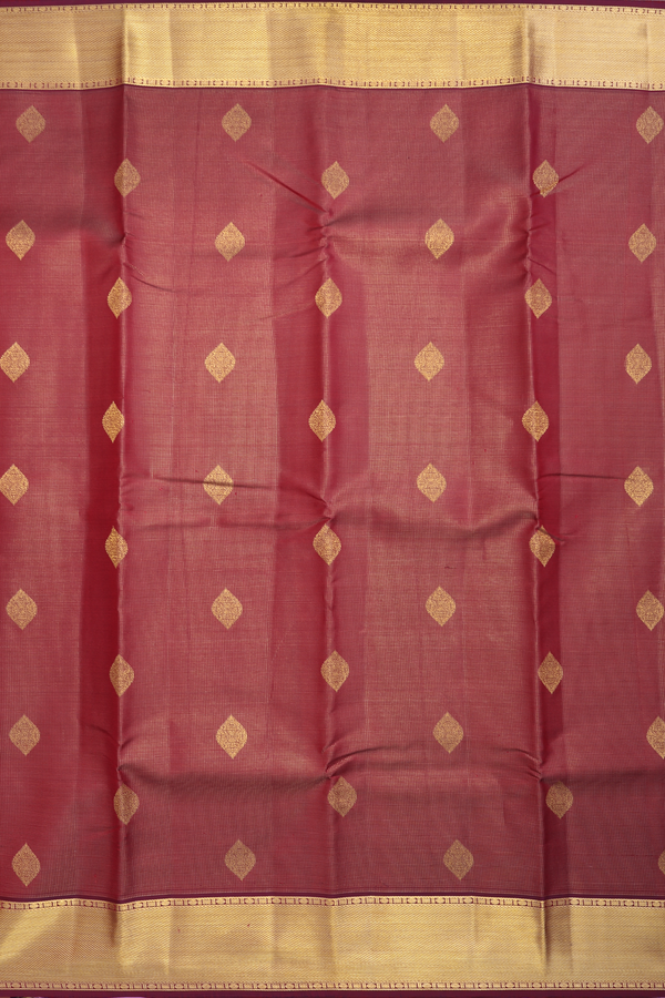 Kanchipuram Silk Saree In Burgundy Red With Zari Buttas