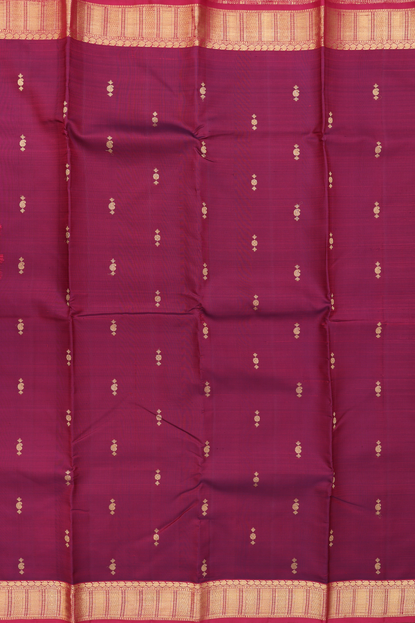 Kanchipuram Silk Saree In Burgundy Red With Zari Buttas