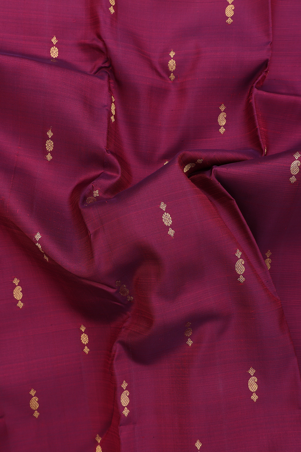 Kanchipuram Silk Saree In Burgundy Red With Zari Buttas
