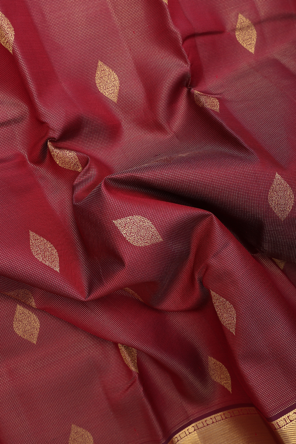 Kanchipuram Silk Saree In Burgundy Red With Zari Buttas