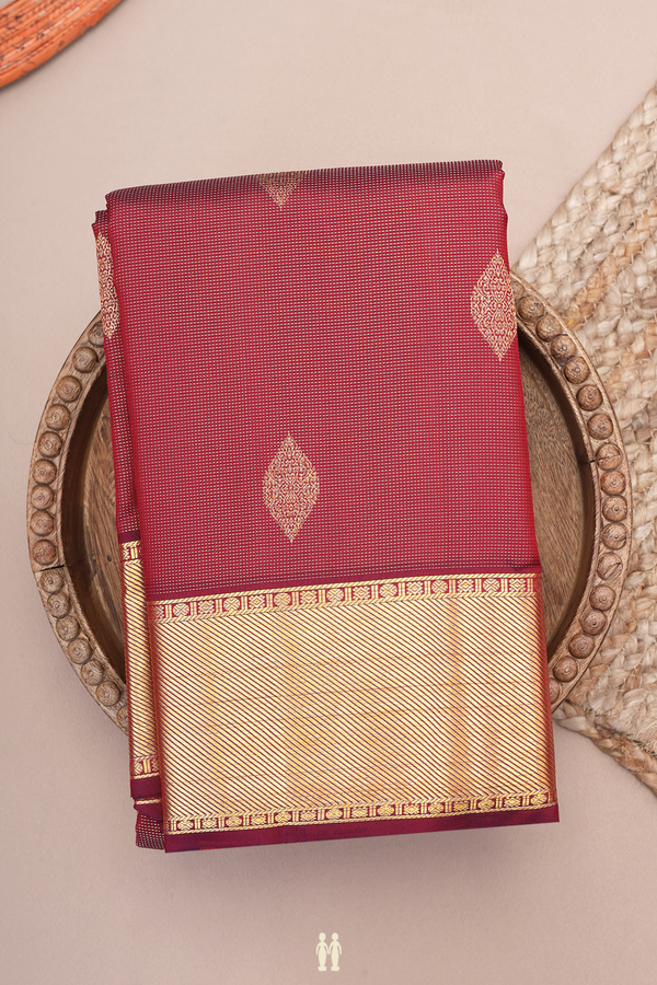 Kanchipuram Silk Saree In Burgundy Red With Zari Buttas