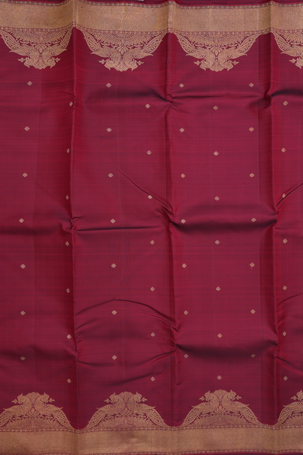 Kanchipuram Silk Saree In Burgundy Red With Zari Buttis