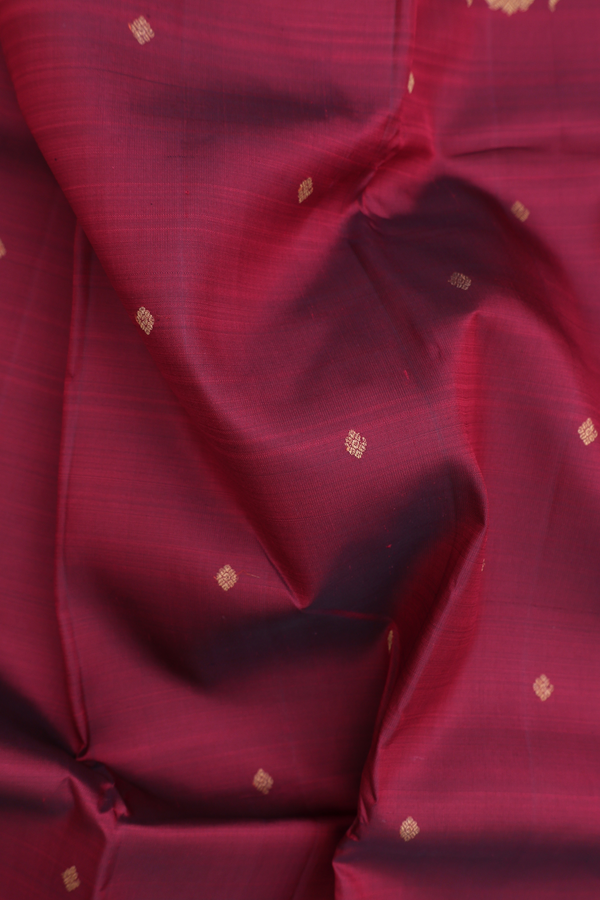 Kanchipuram Silk Saree In Burgundy Red With Zari Buttis