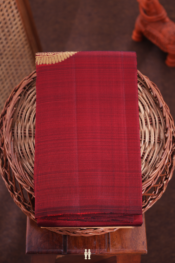 Kanchipuram Silk Saree In Burgundy Red With Zari Motifs