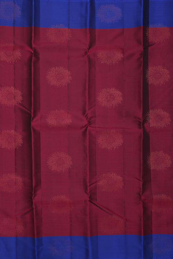 Soft Silk Saree In Burgundy Red With Zari Motifs