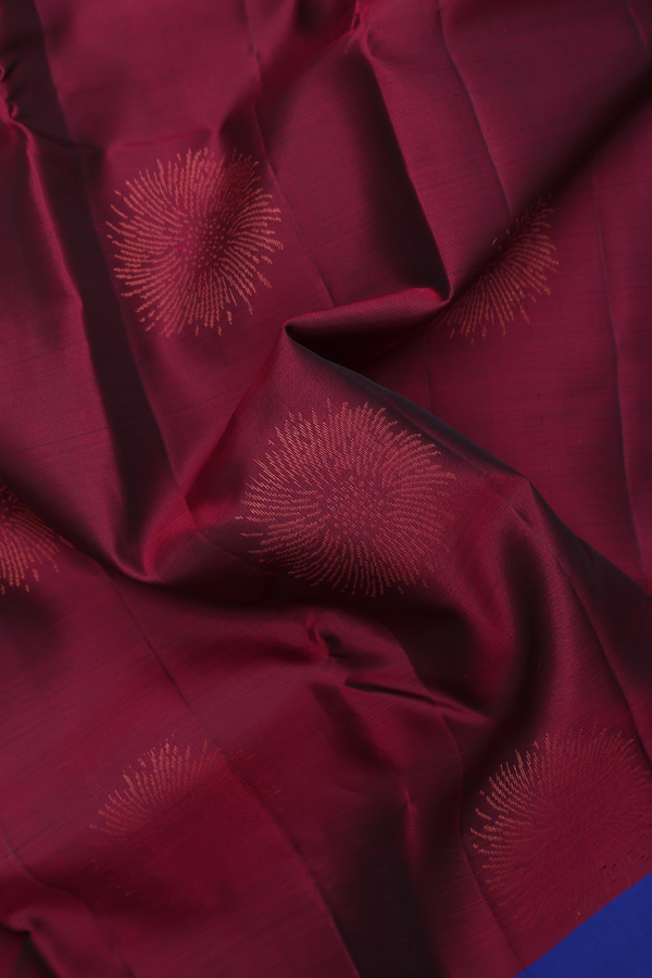 Soft Silk Saree In Burgundy Red With Zari Motifs