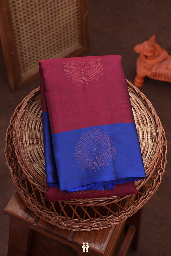 Soft Silk Saree In Burgundy Red With Zari Motifs