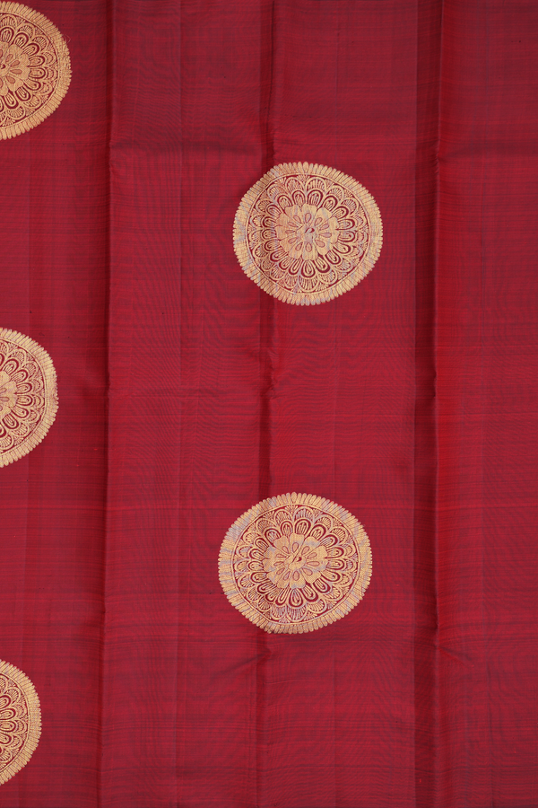Kanchipuram Silk Saree In Burgundy Red With Zari Motifs