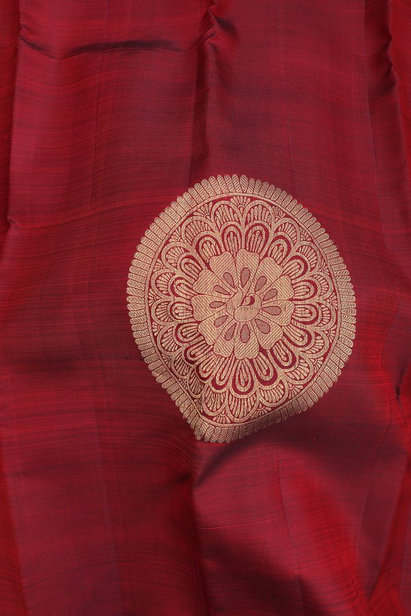 Kanchipuram Silk Saree In Burgundy Red With Zari Motifs