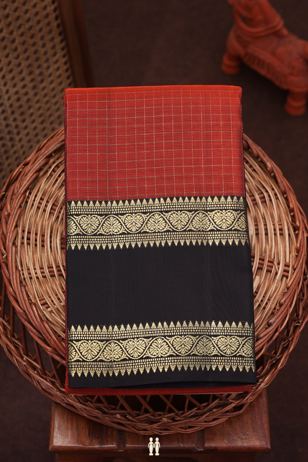 Kanchipuram Silk Saree In Rust Orange With Checks Design