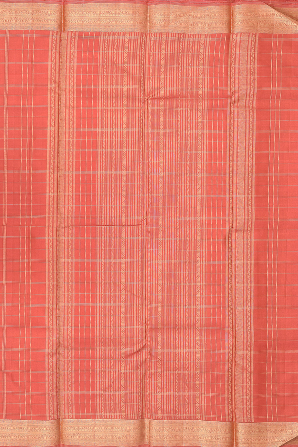 Kanchipuram Silk Saree In Burnt Orange With Checks Design
