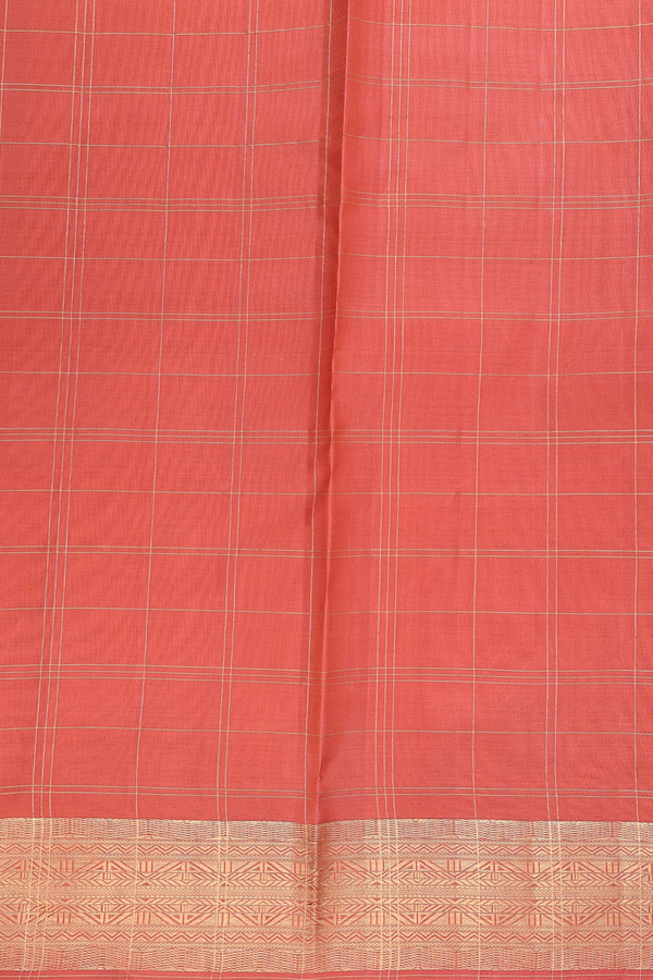 Kanchipuram Silk Saree In Burnt Orange With Checks Design