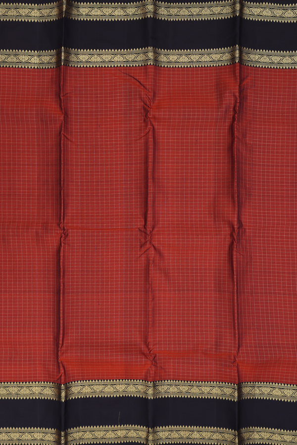 Kanchipuram Silk Saree In Rust Orange With Checks Design