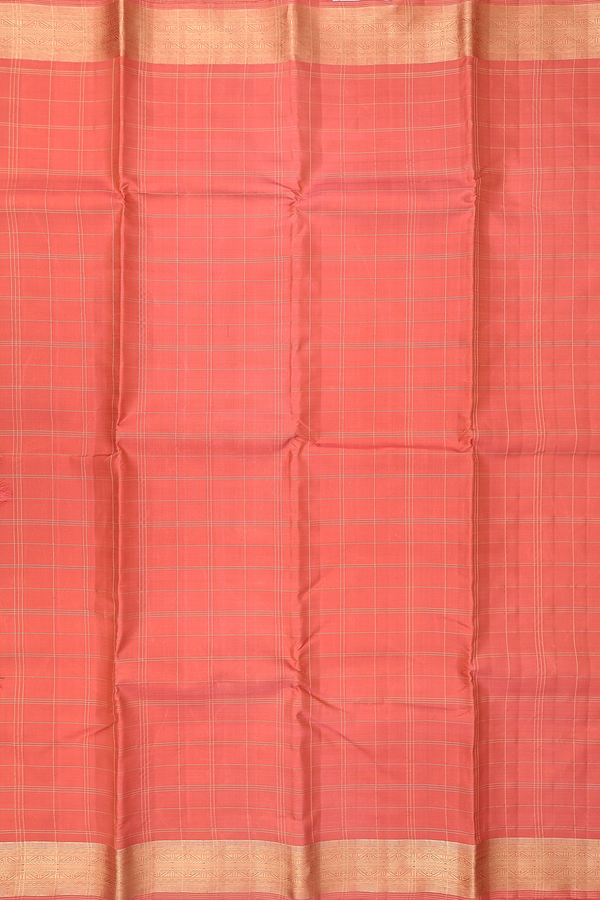 Kanchipuram Silk Saree In Burnt Orange With Checks Design