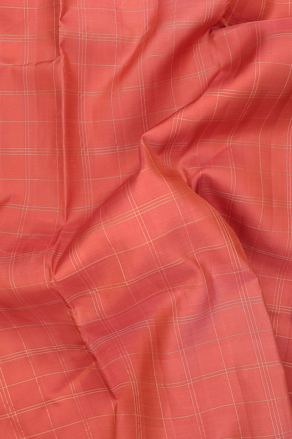 Kanchipuram Silk Saree In Burnt Orange With Checks Design