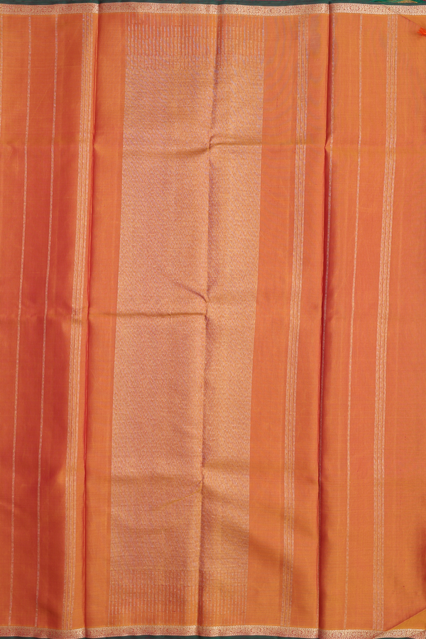 Kanchipuram Silk Saree In Burnt Orange With Floral Buttas