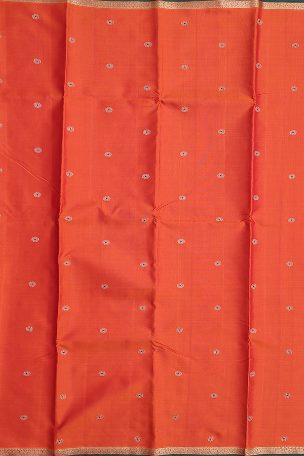 Kanchipuram Silk Saree In Burnt Orange With Floral Buttas