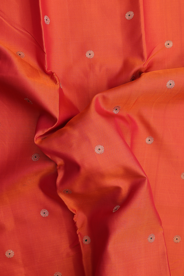 Kanchipuram Silk Saree In Burnt Orange With Floral Buttas