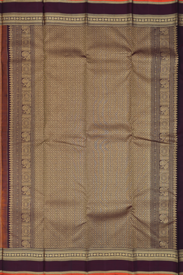 Kanchipuram Silk Saree In Burnt Orange With Stripes Design