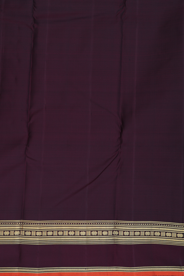 Kanchipuram Silk Saree In Burnt Orange With Stripes Design