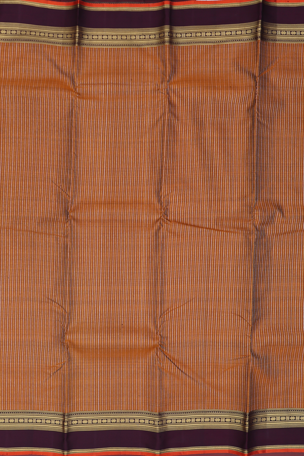 Kanchipuram Silk Saree In Burnt Orange With Stripes Design