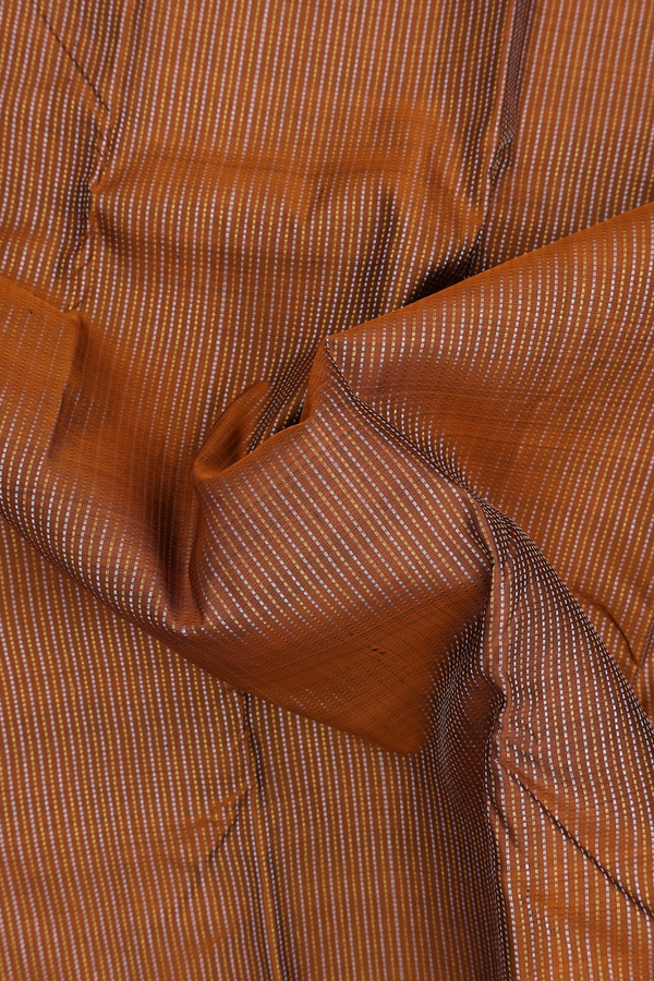 Kanchipuram Silk Saree In Burnt Orange With Stripes Design