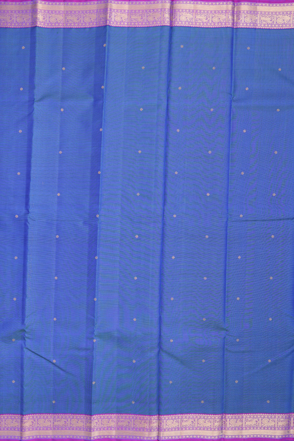 Kanchipuram Silk Saree In Capri Blue Along Stripes With Buttas