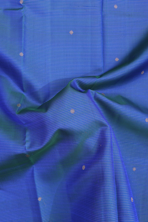 Kanchipuram Silk Saree In Capri Blue Along Stripes With Buttas