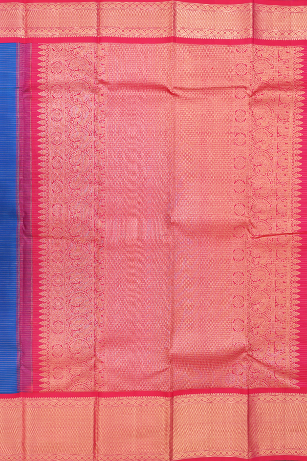 Kanchipuram Silk Saree In Cobalt Blue Stripes Along With Buttas
