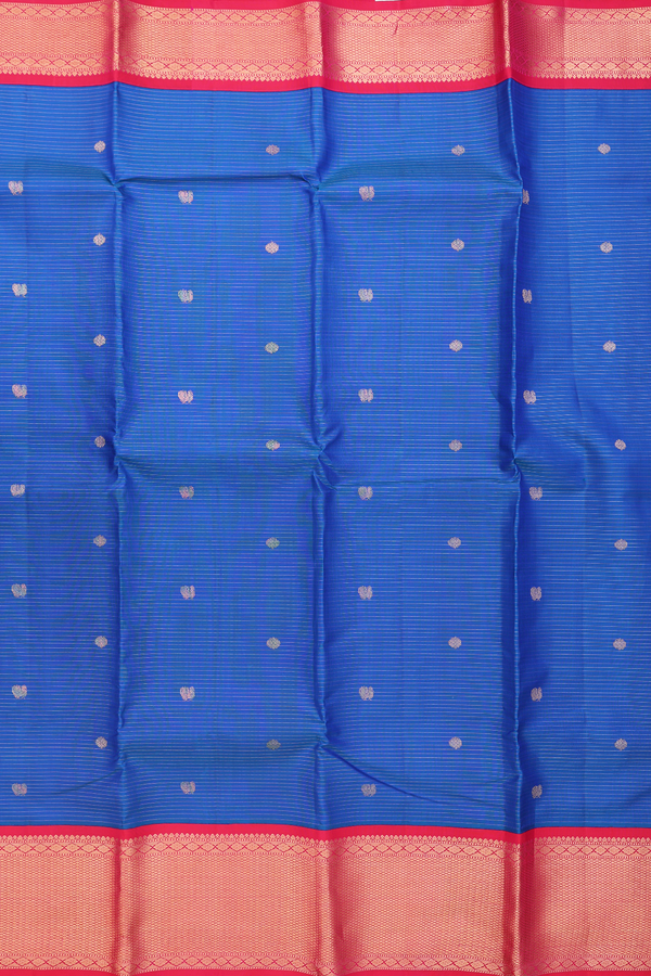 Kanchipuram Silk Saree In Cobalt Blue Stripes Along With Buttas