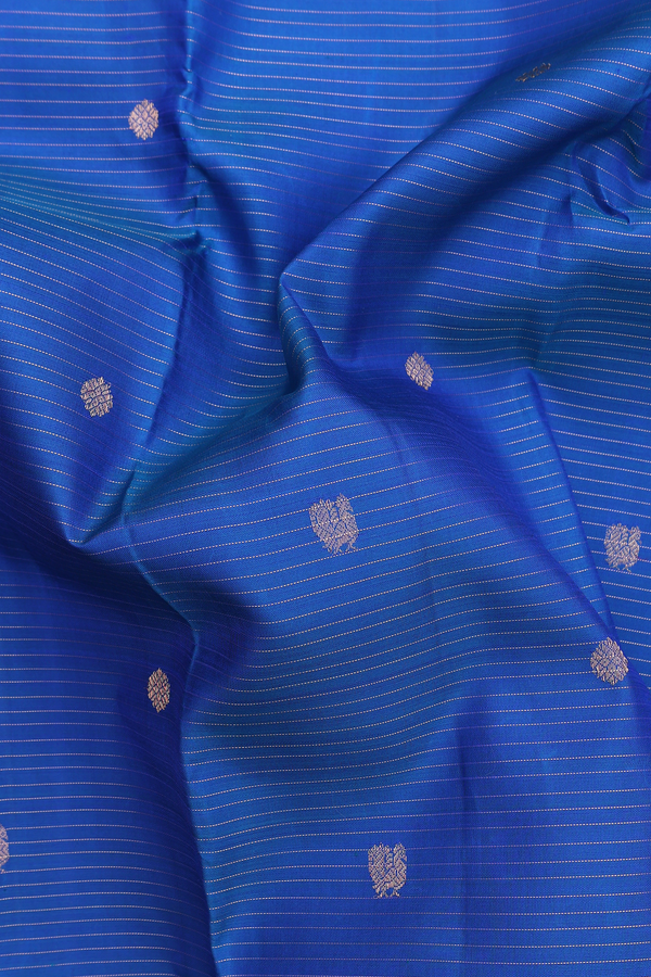 Kanchipuram Silk Saree In Cobalt Blue Stripes Along With Buttas