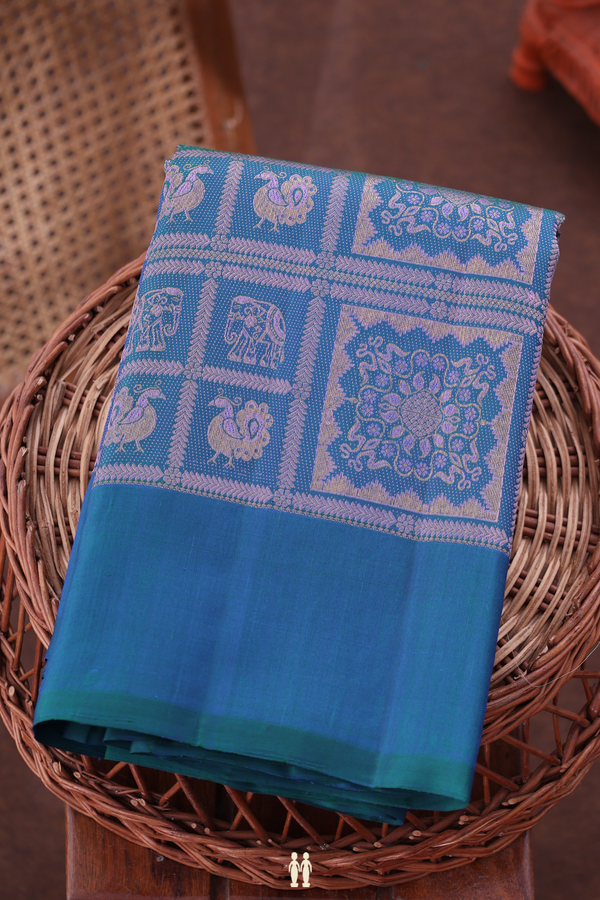 Kanchipuram Silk Saree In Capri Blue With Brocade Design