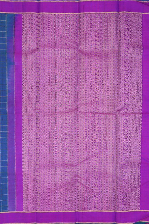 Kanchipuram Silk Saree In Capri Blue With Checks Design