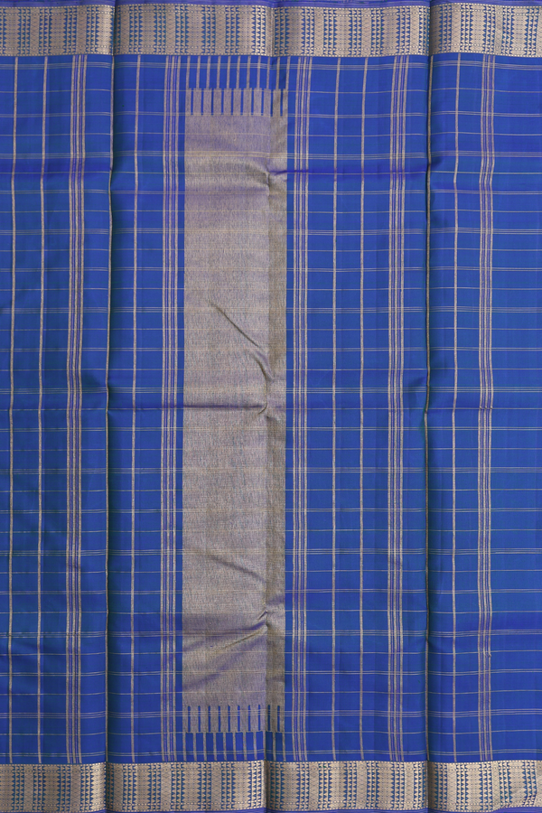 Kanchipuram Silk Saree In Capri Blue With Checks Design