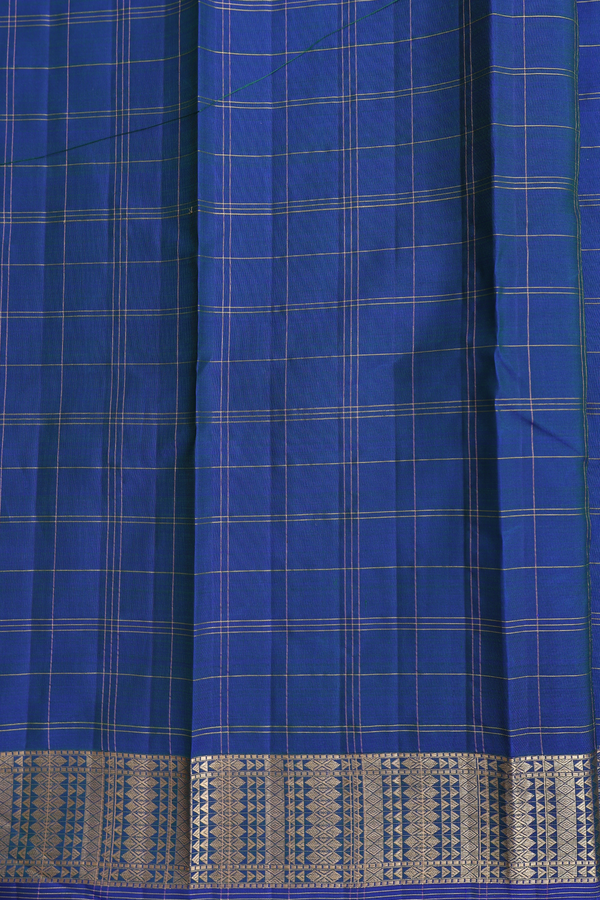 Kanchipuram Silk Saree In Capri Blue With Checks Design